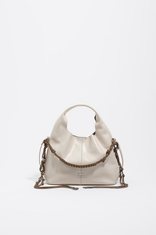 Small ivory leather plaited handle Paper bag