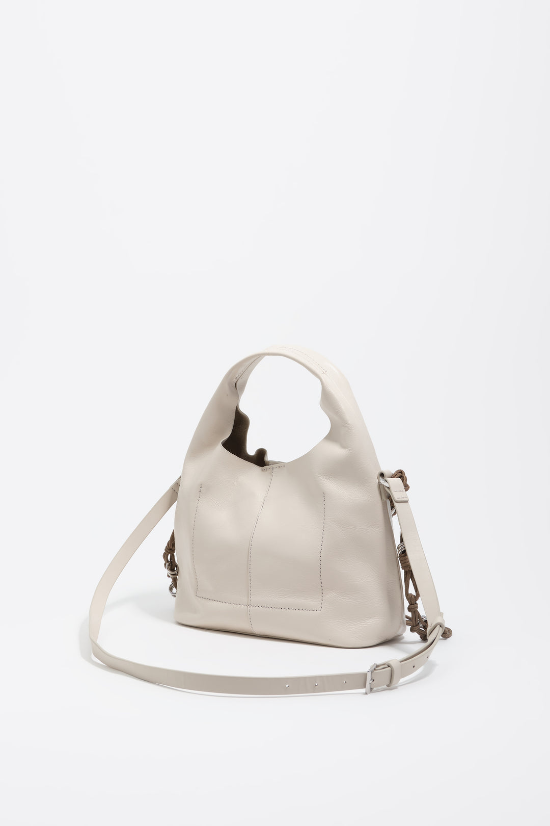 Small ivory leather plaited handle Paper bag