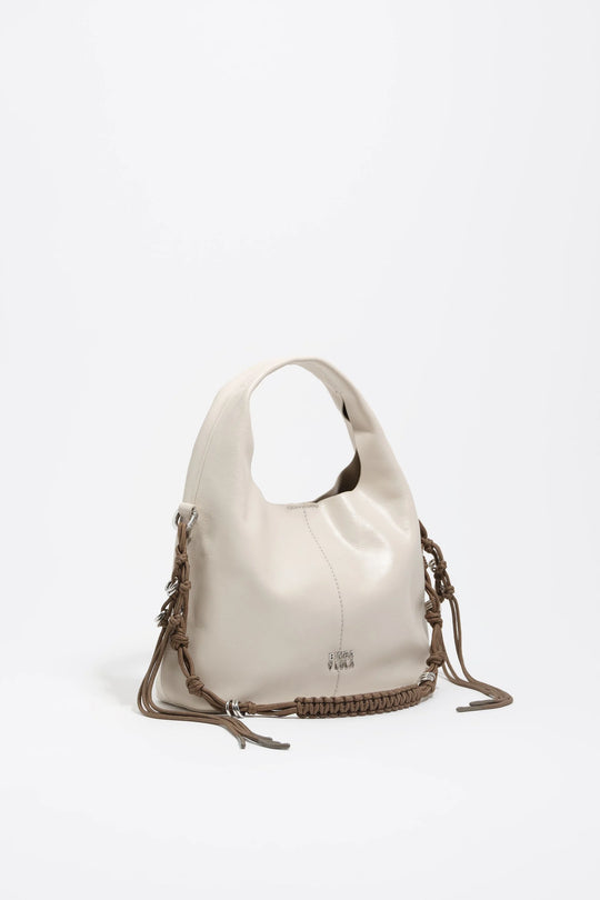 Small ivory leather plaited handle Paper bag