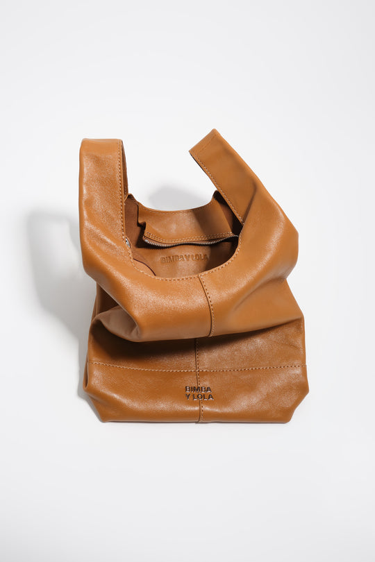 Medium toffee leather Paper bag