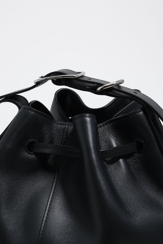 Dark anthracite large leather bucket bag