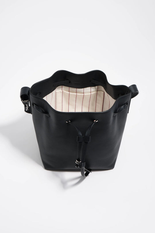 Dark anthracite large leather bucket bag