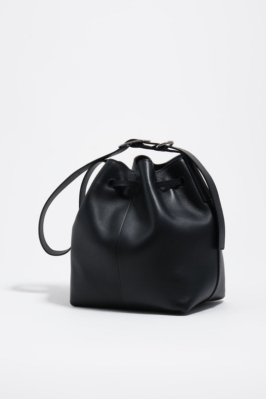 Dark anthracite large leather bucket bag