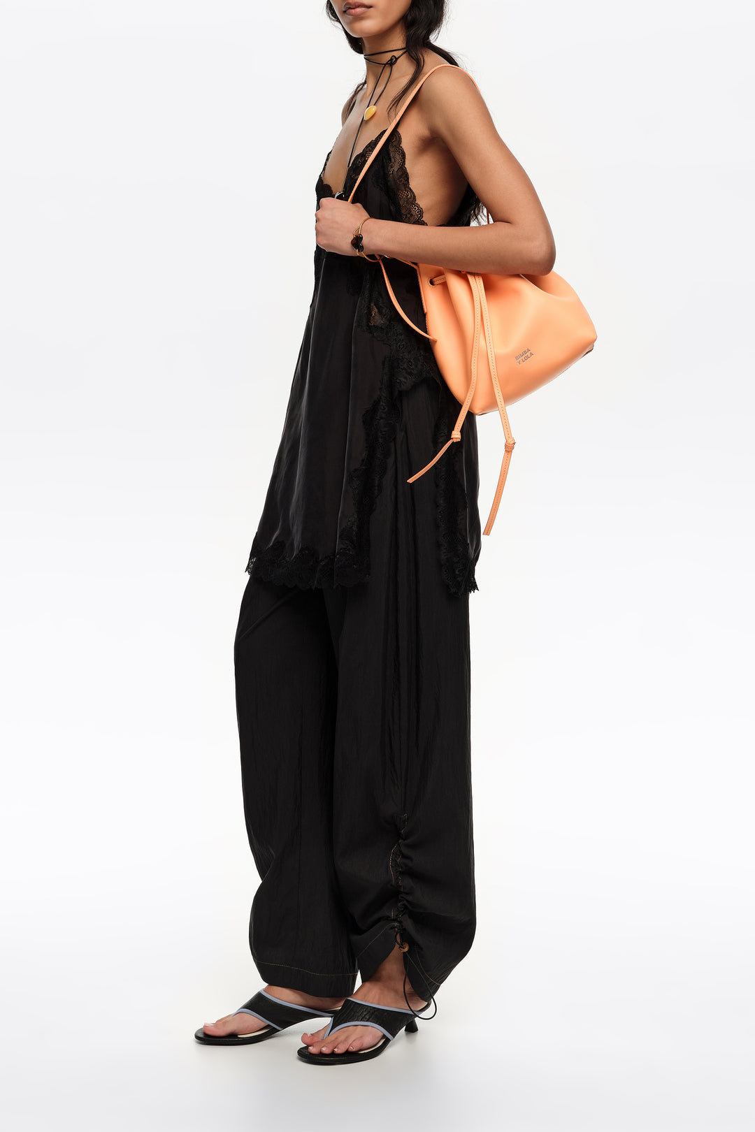 Large orange sorbet leather Carlino bucket bag