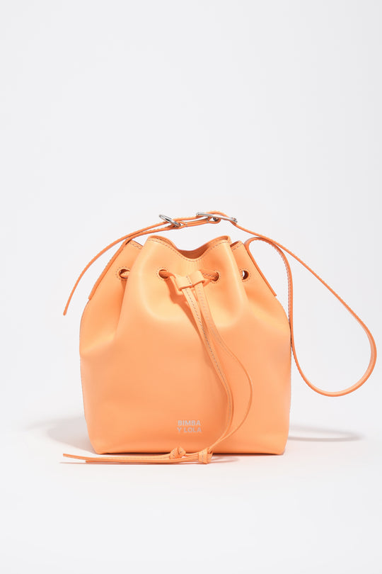 Large orange sorbet leather Carlino bucket bag
