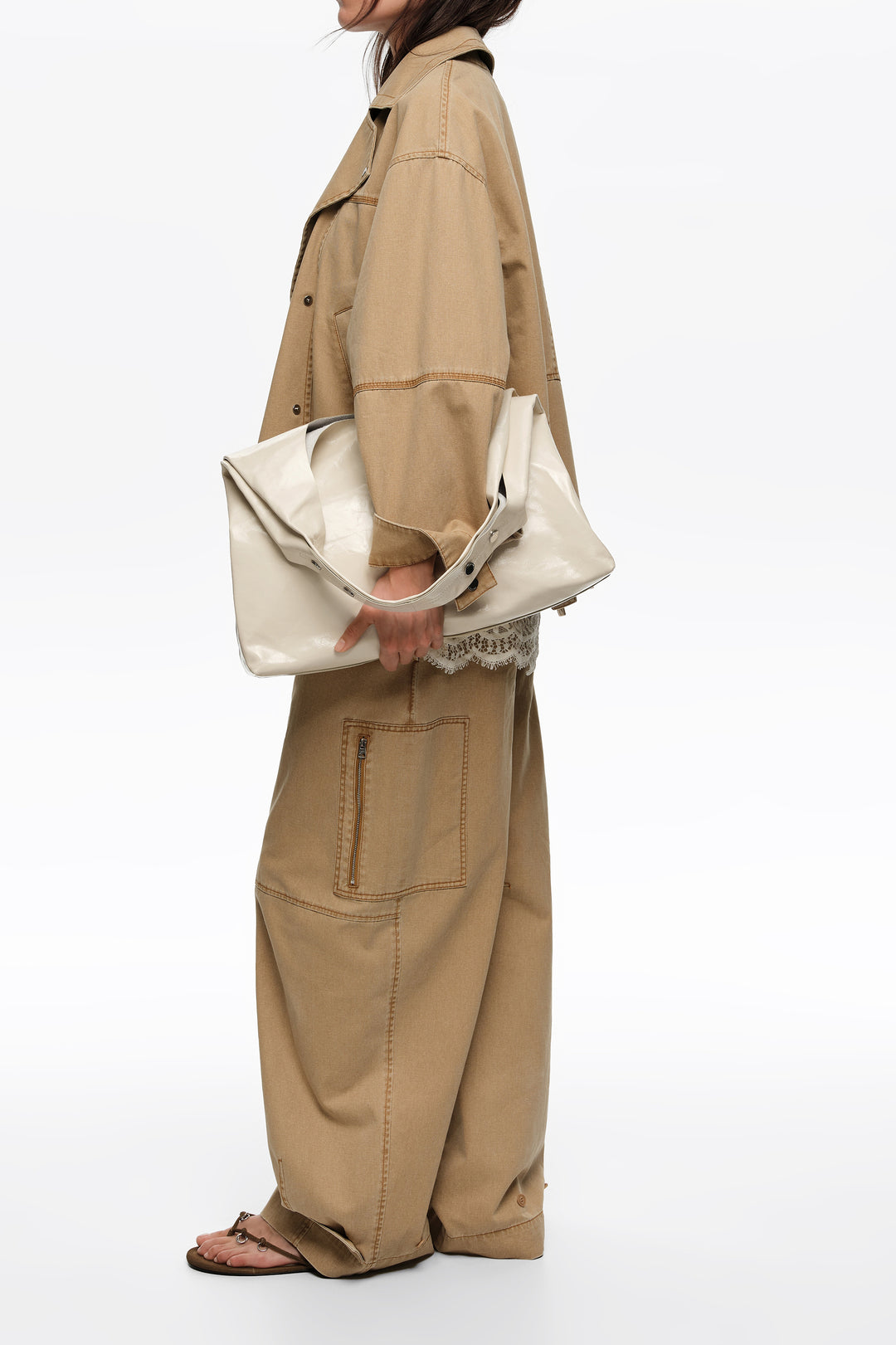 Cream leather maxi bikini Paper bag