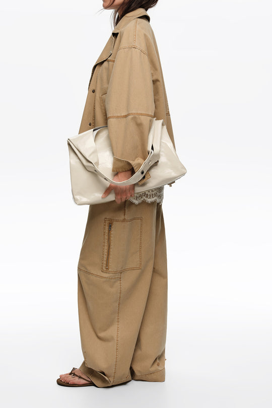 Cream leather maxi bikini Paper bag