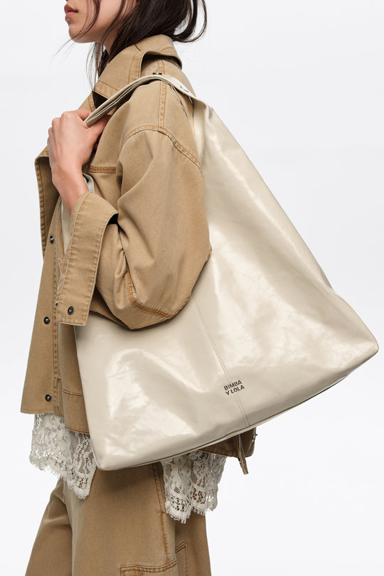 Cream leather maxi bikini Paper bag