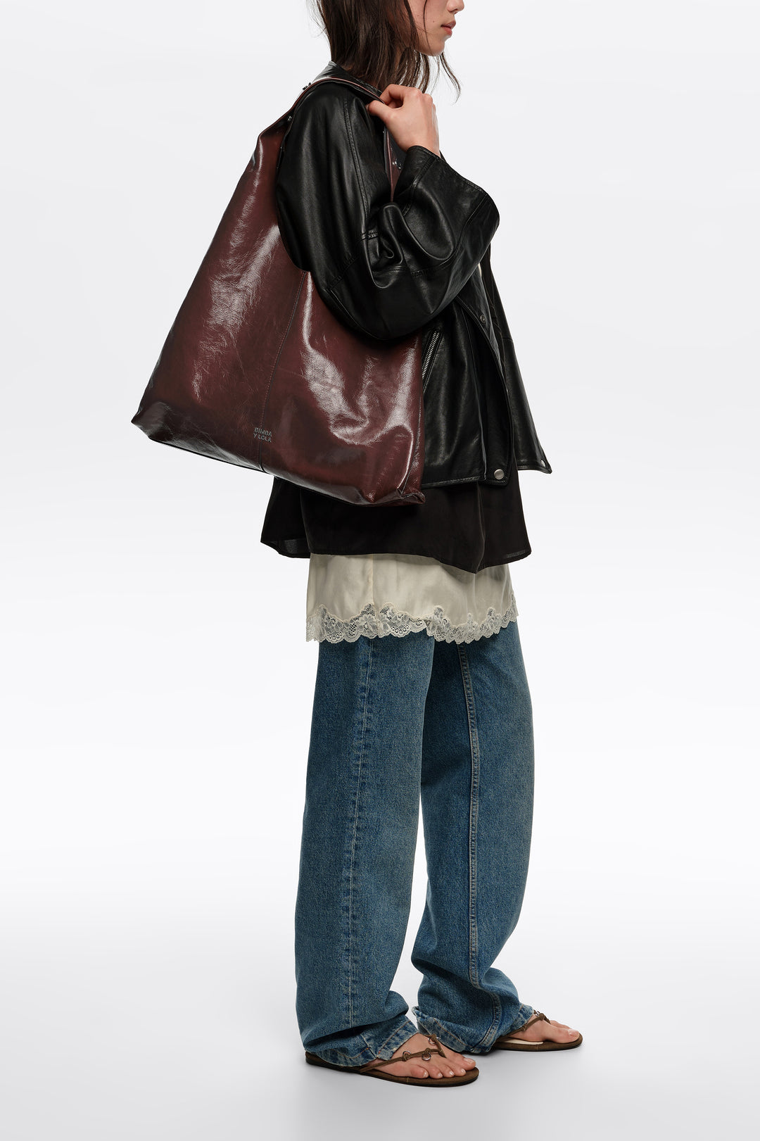 Mocha leather maxi bikini Paper bag