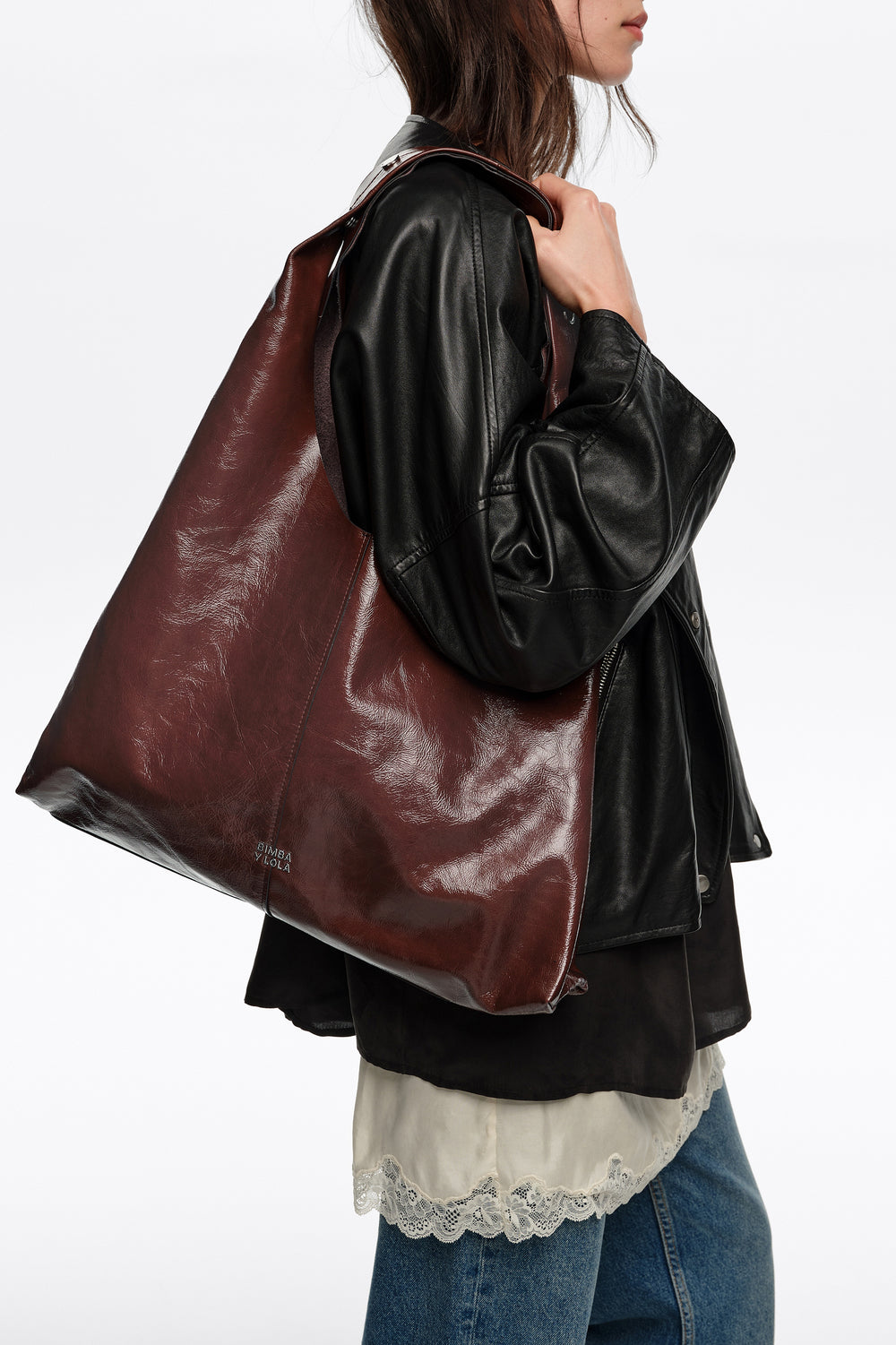 Mocha leather maxi bikini Paper bag