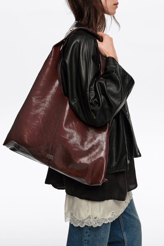 Mocha leather maxi bikini Paper bag