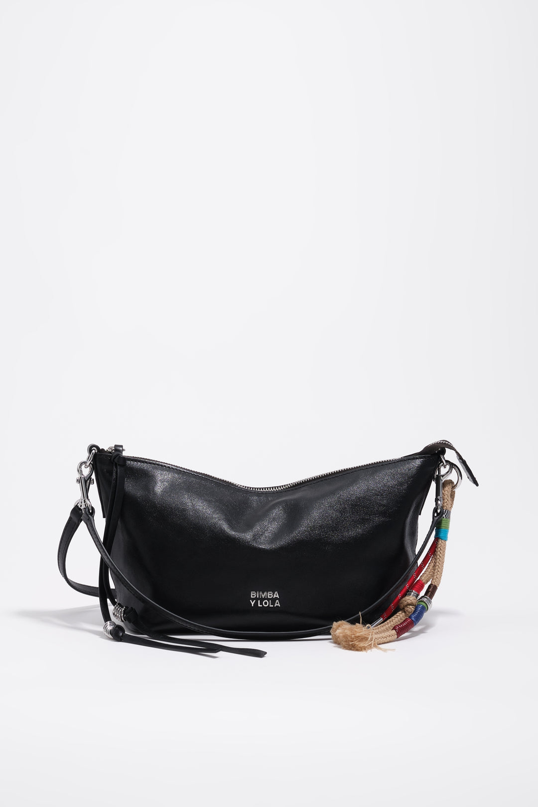Medium black leather trapecio bag