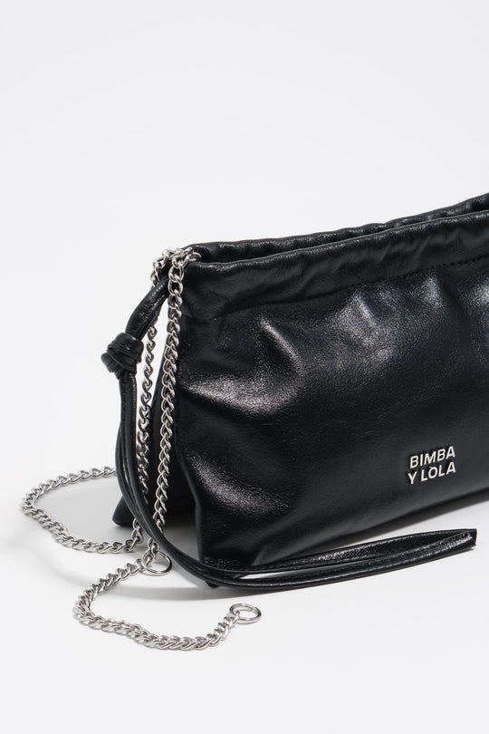 Mini black leather clutch bag