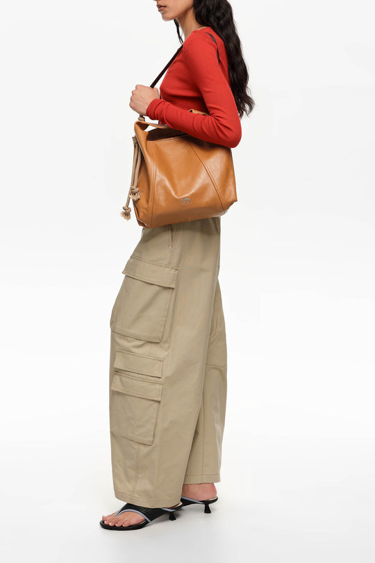 Medium toffee leather Paper bag