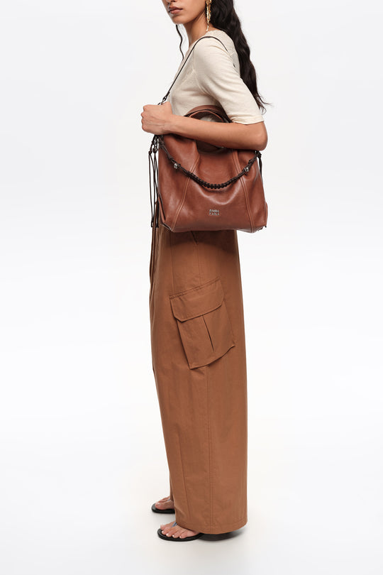 Medium dark tan leather Paper bag