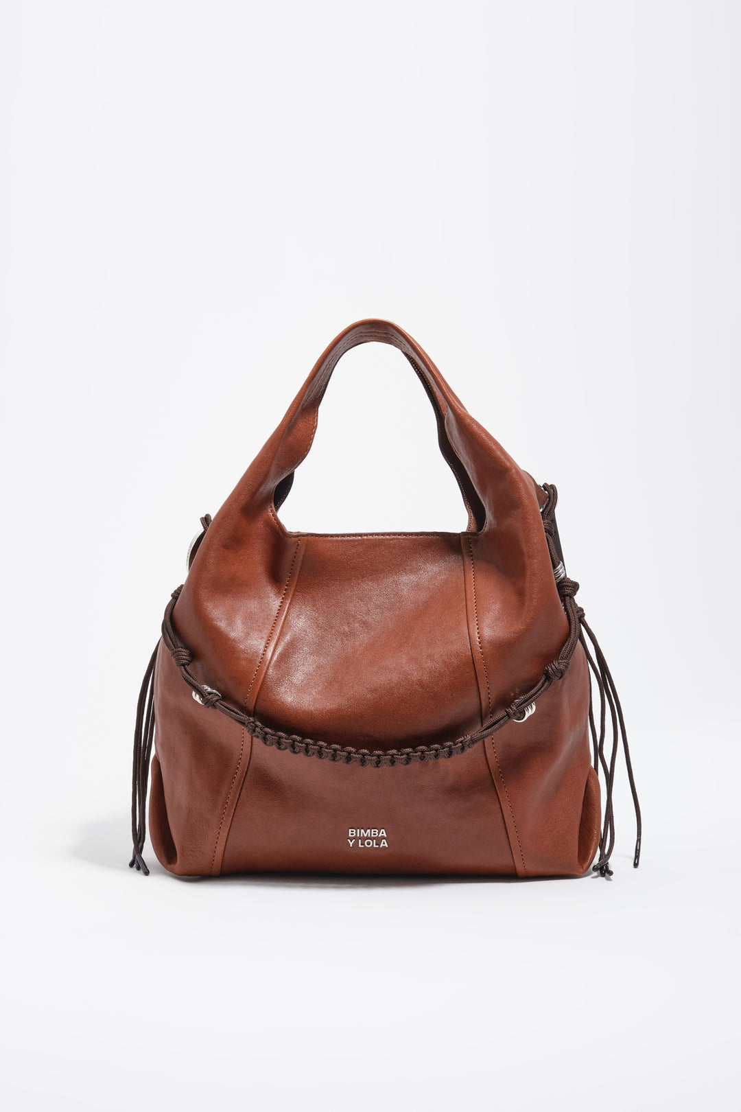 Medium dark tan leather Paper bag