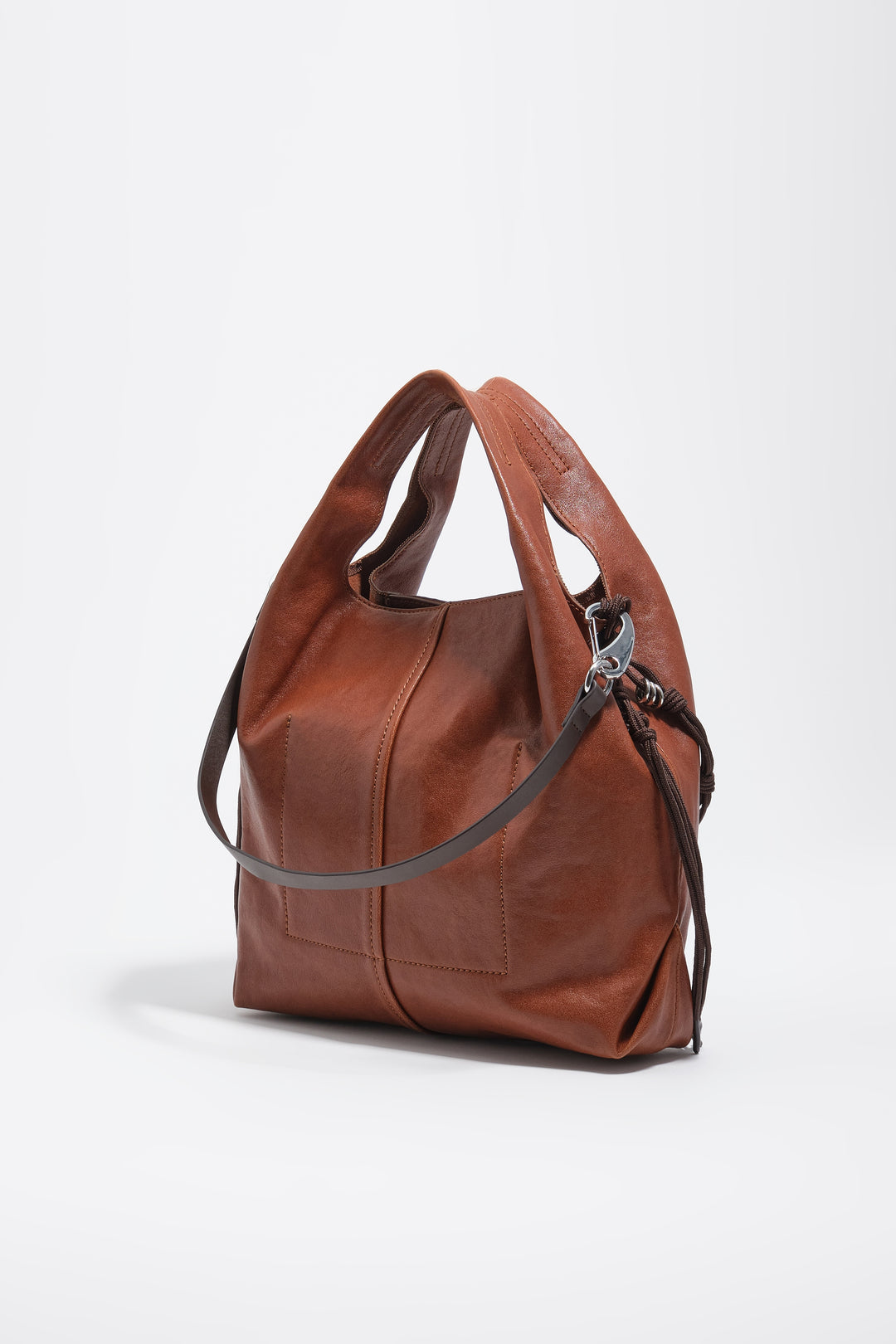 Medium dark tan leather Paper bag
