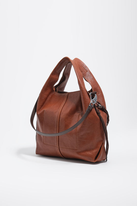 Medium dark tan leather Paper bag