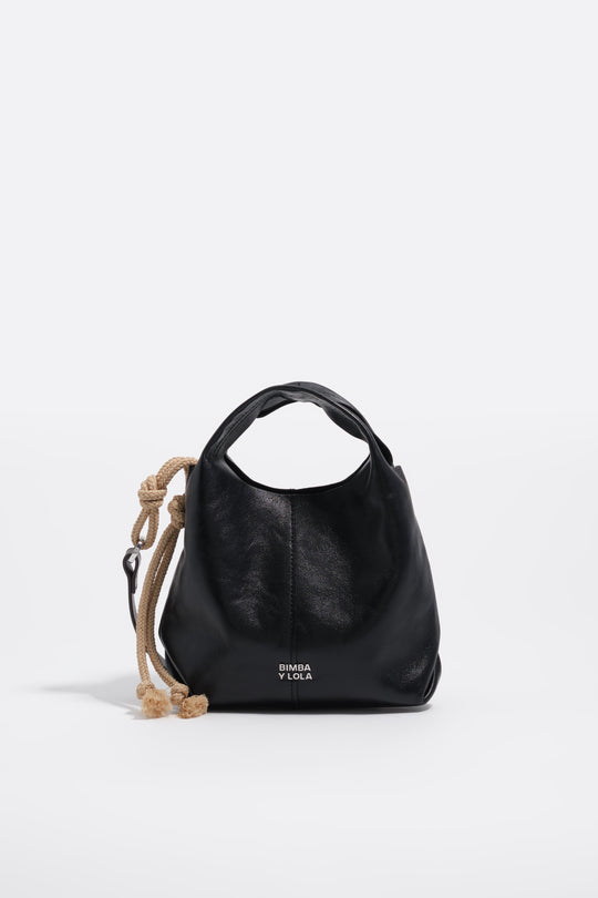 Black leather mini Paper bag