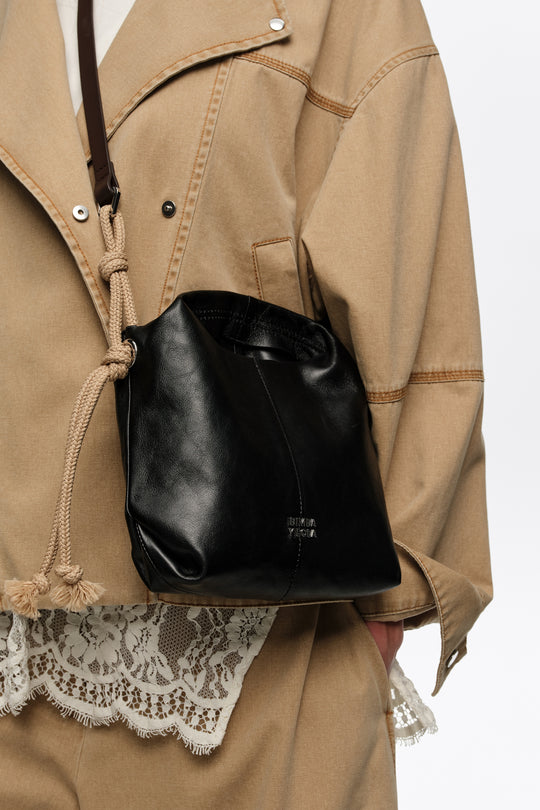 Black leather mini Paper bag
