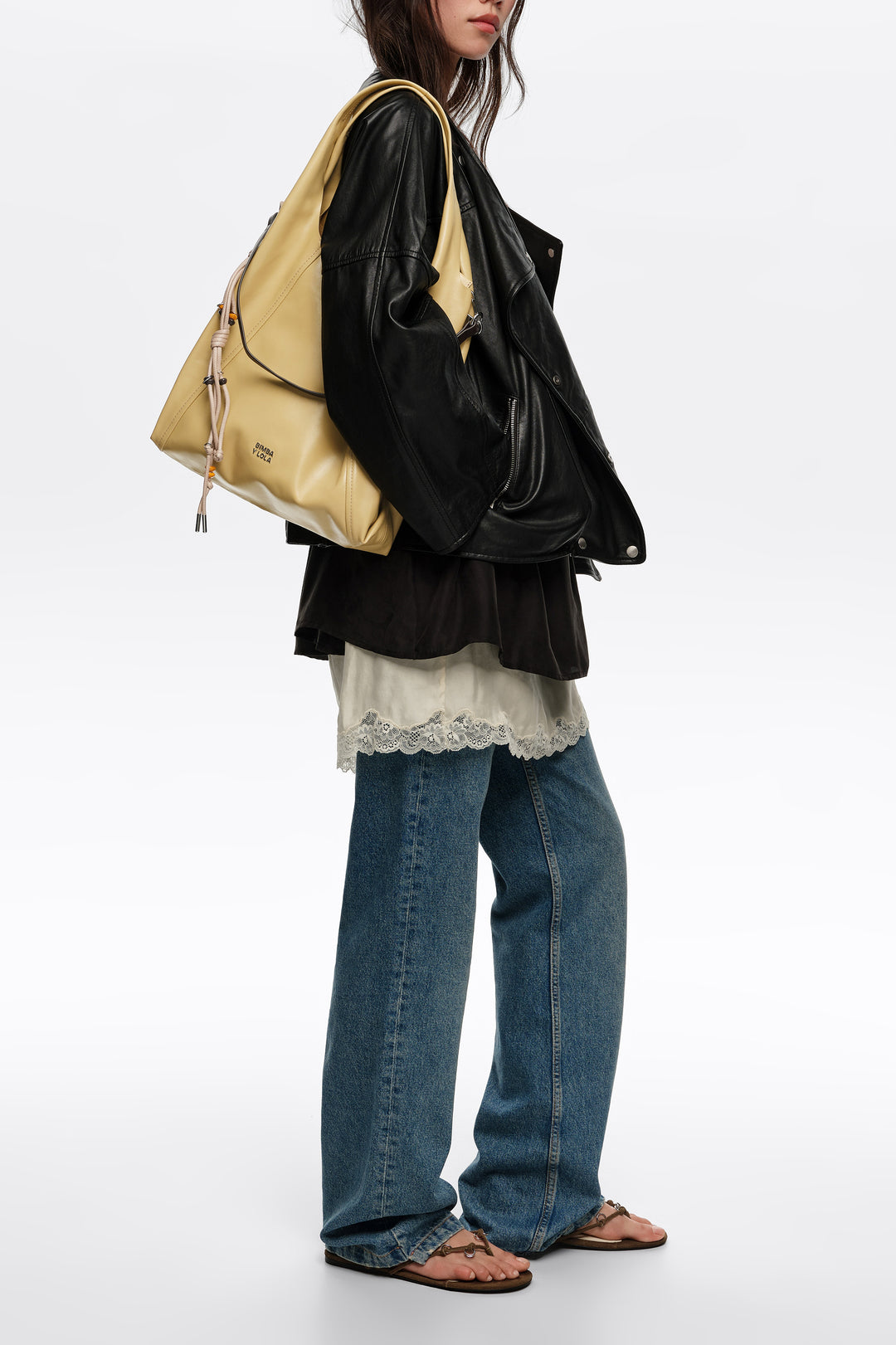Large oatmeal leather Paper shoulder bag