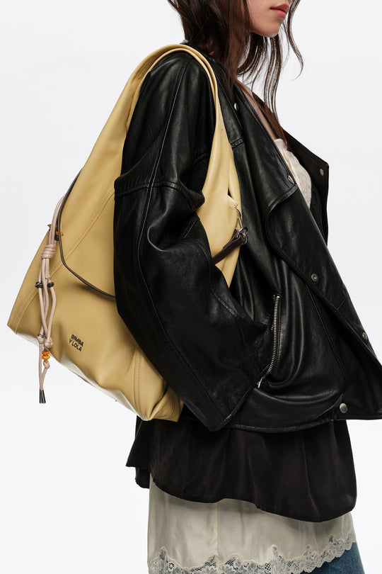 Large oatmeal leather Paper shoulder bag