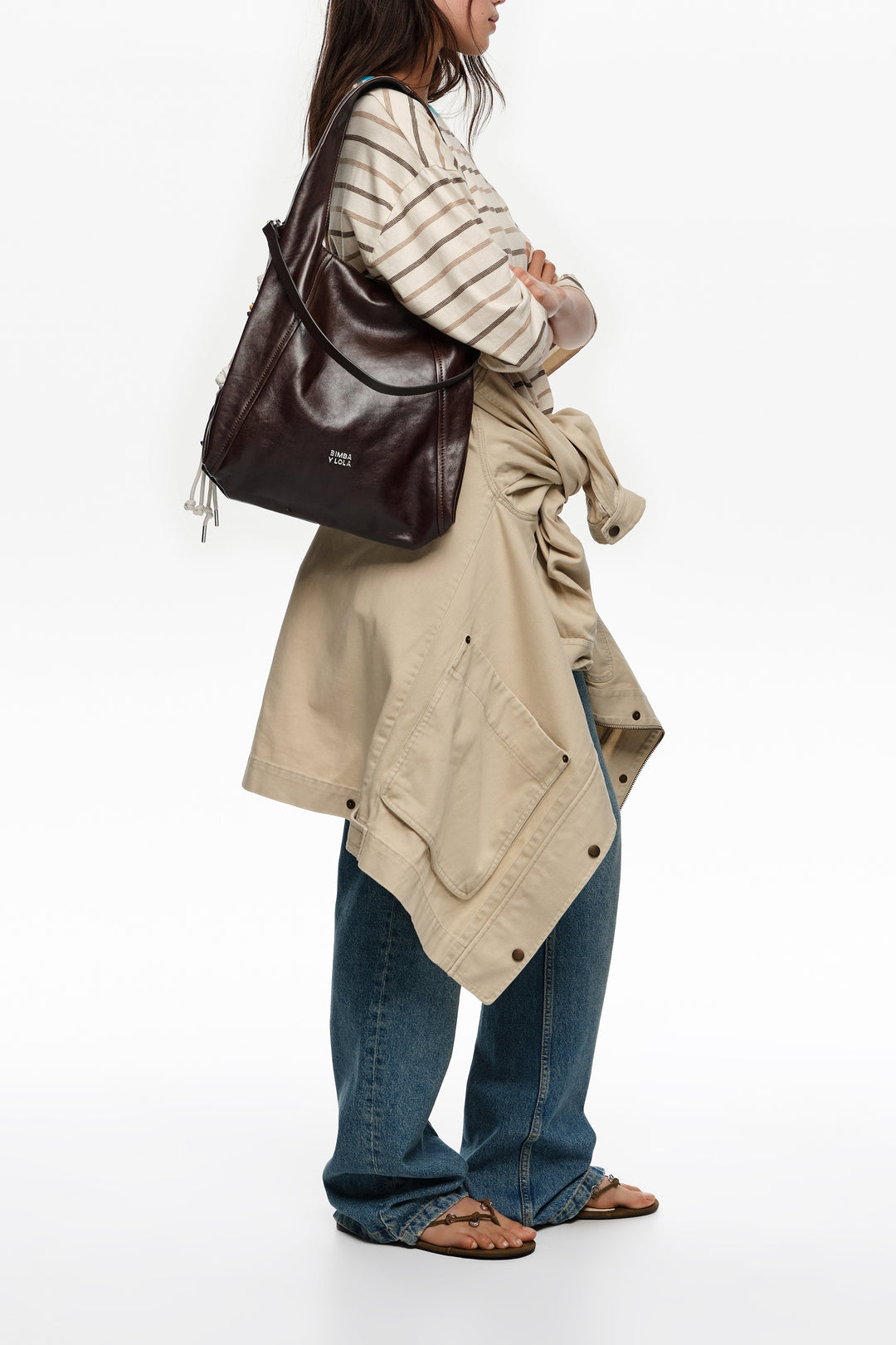 Large coffee leather Paper shoulder bag