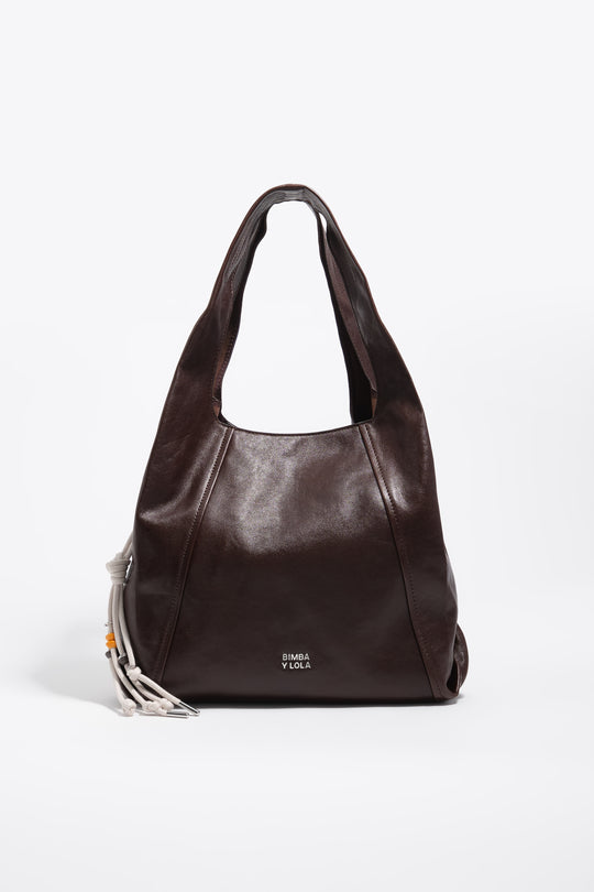 Large coffee leather Paper shoulder bag