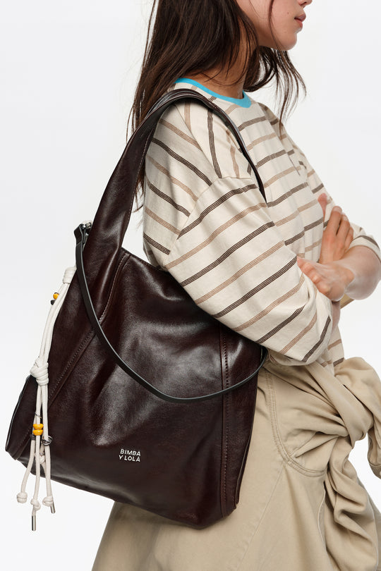 Large coffee leather Paper shoulder bag