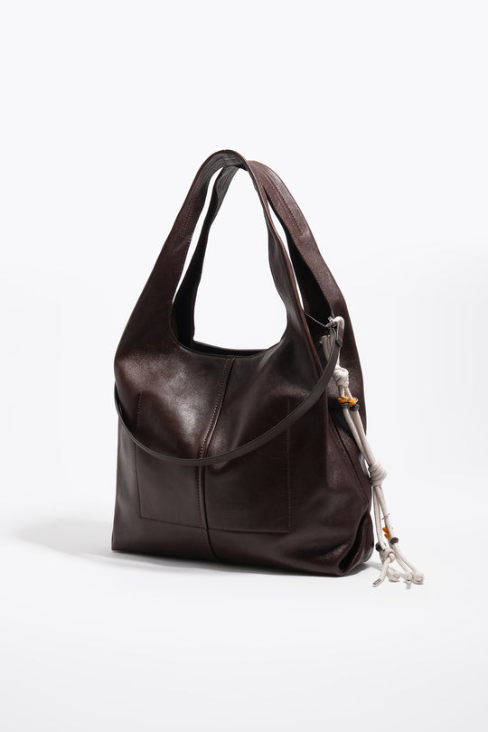 Large coffee leather Paper shoulder bag