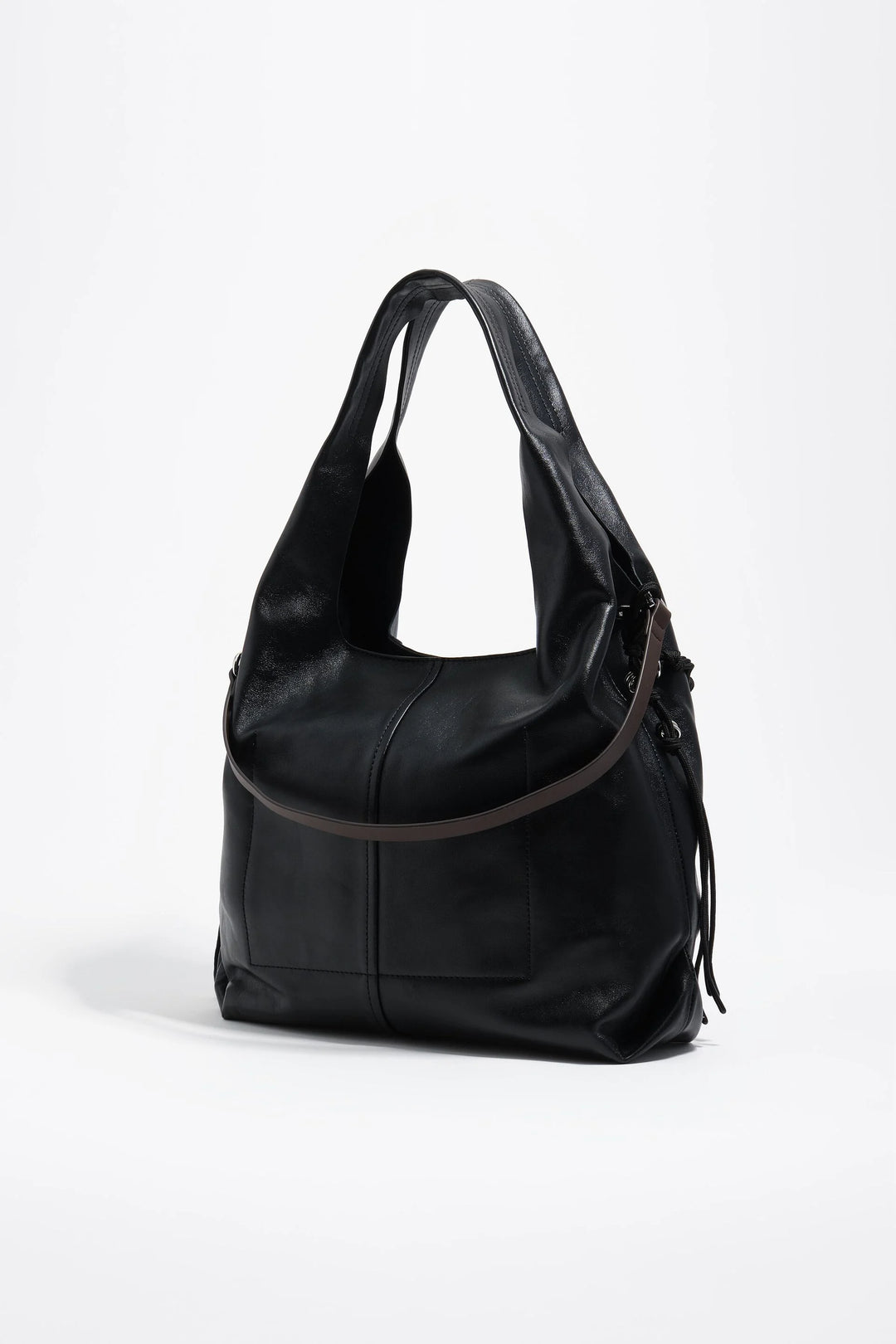 Large black leather Paper shoulder bag