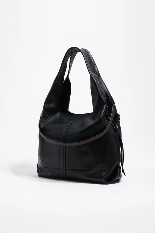 Large black leather Paper shoulder bag