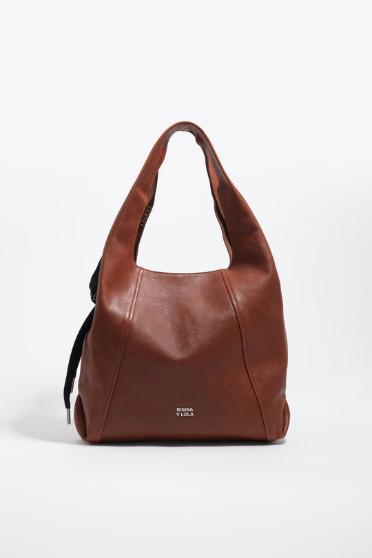 Large dark tan leather Paper bag