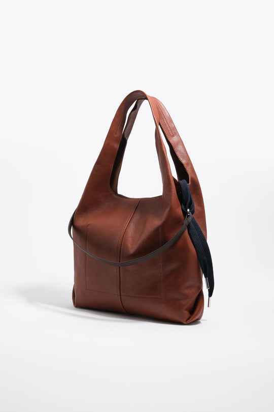 Large dark tan leather Paper bag