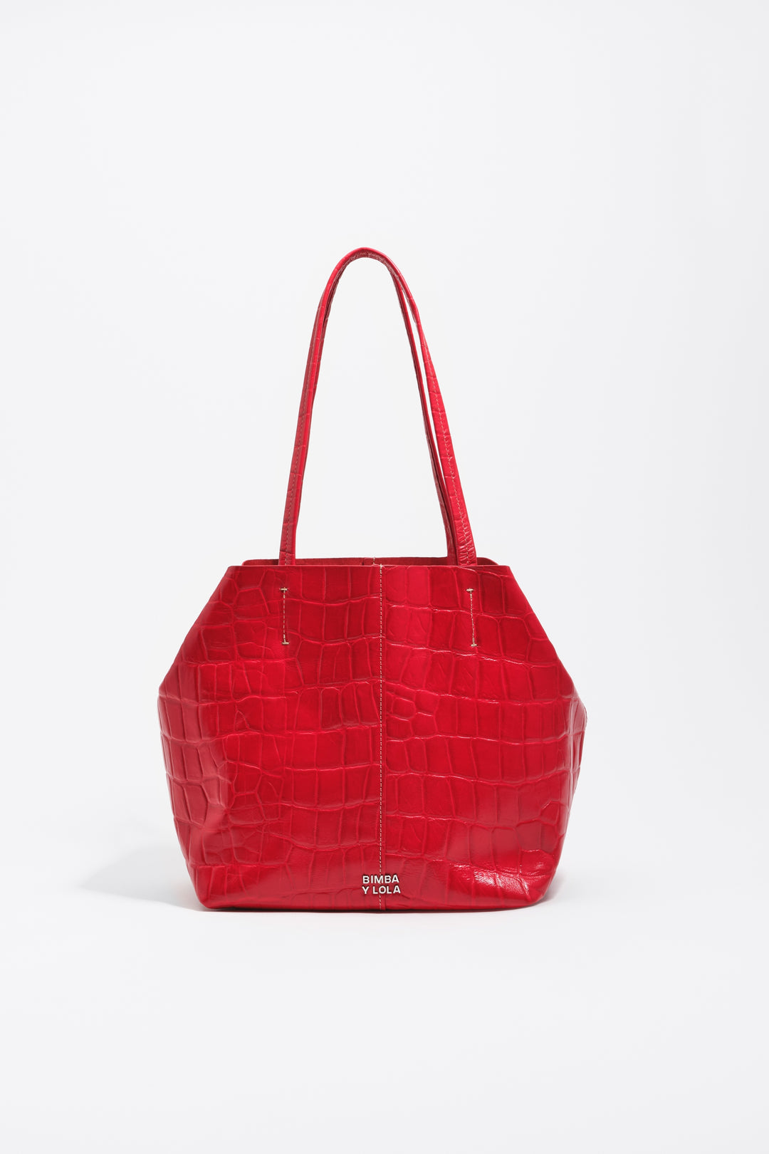 Medium leather shopper bag in red crocodile embossed