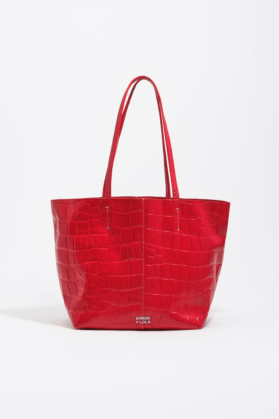 Medium leather shopper bag in red crocodile embossed
