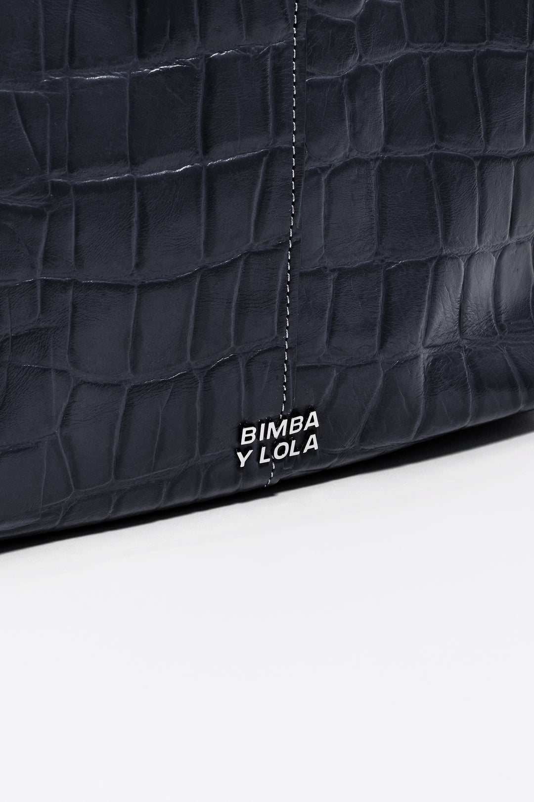 Medium leather shopper bag in petrol blue crocodile embossed