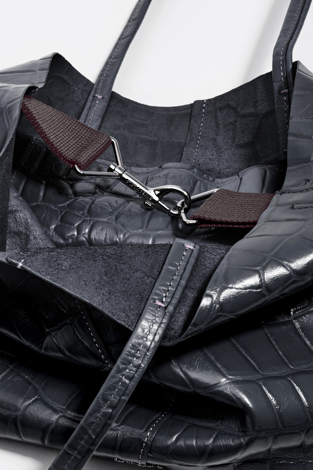 Medium leather shopper bag in petrol blue crocodile embossed