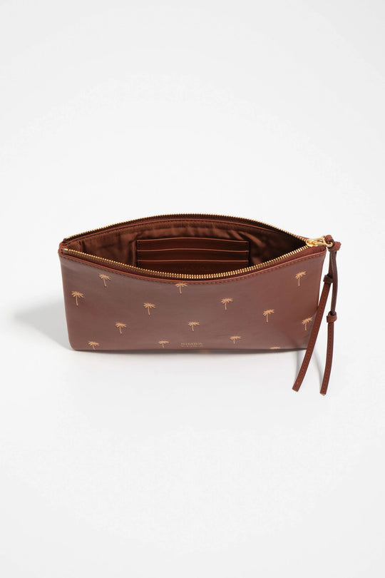 Large walnut leather Palms make-up case