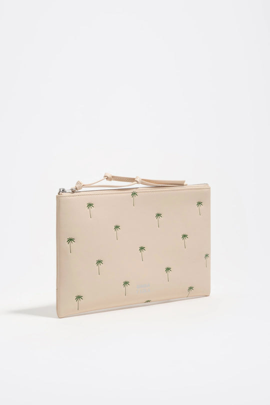 Large sand leather Palms make-up case