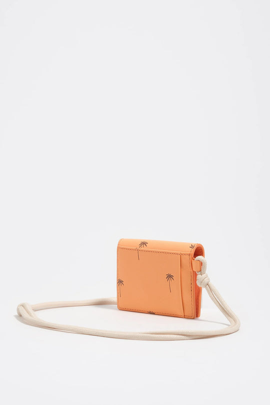 Small orange sorbet leather Palms card holder