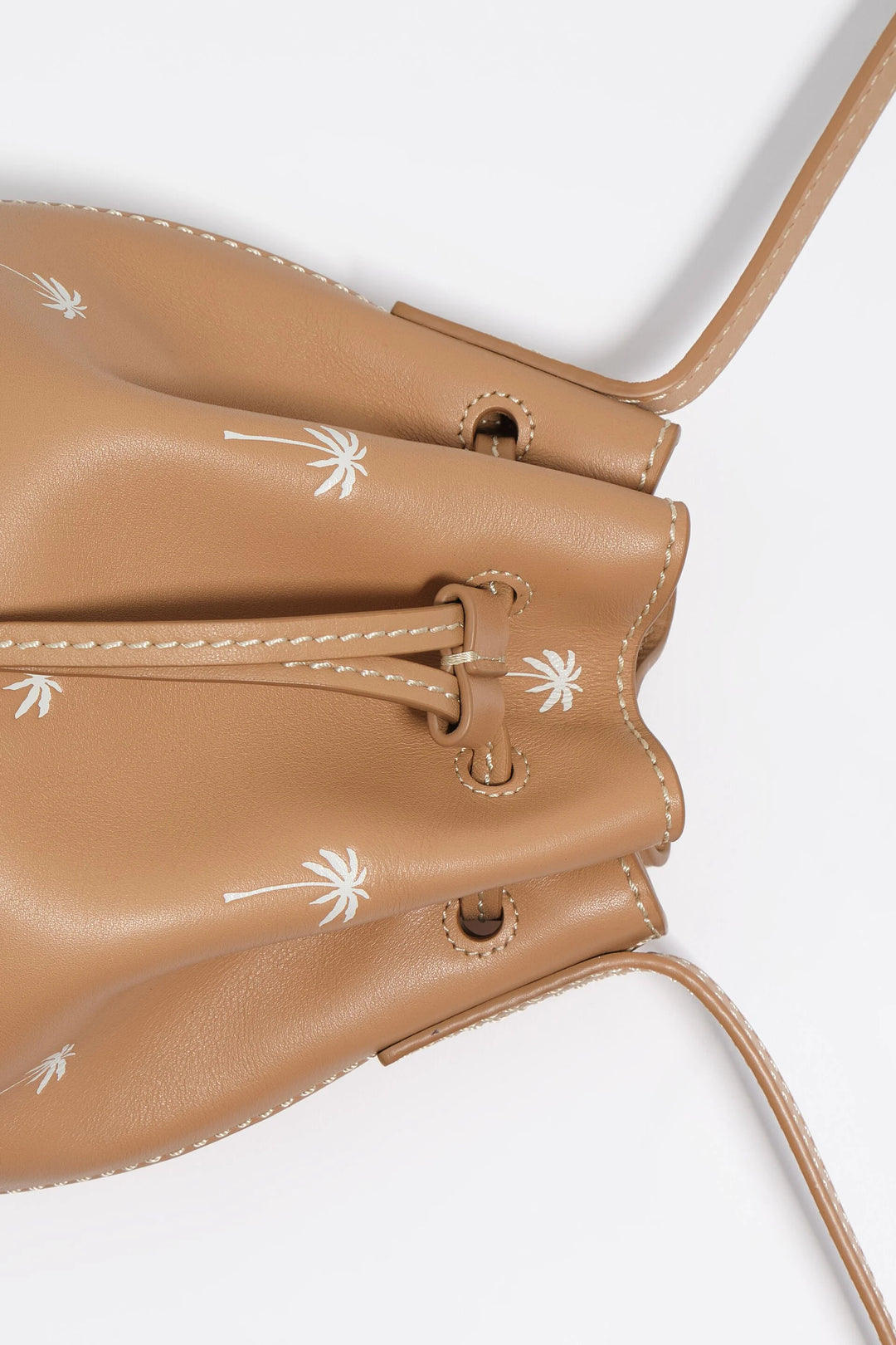 Hazelnut small leather bucket bag