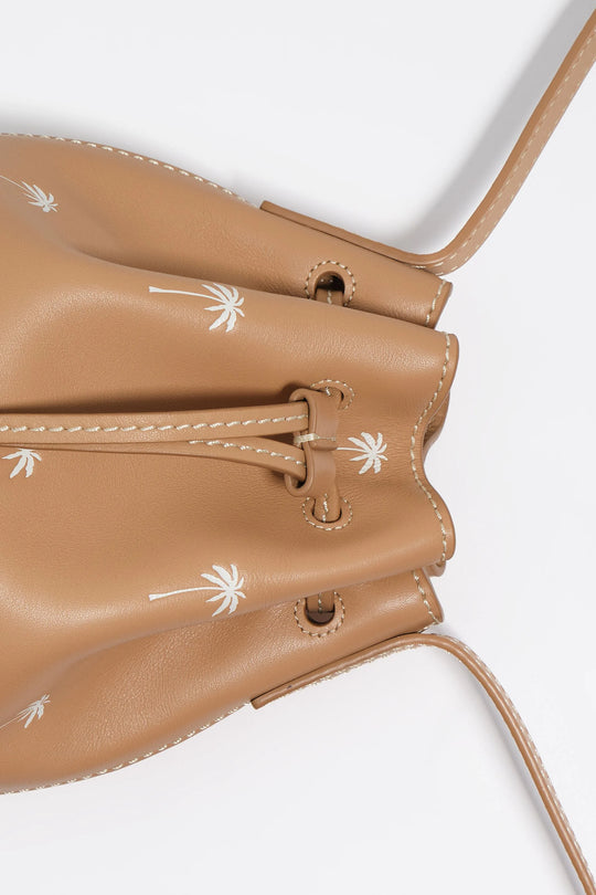 Hazelnut small leather bucket bag