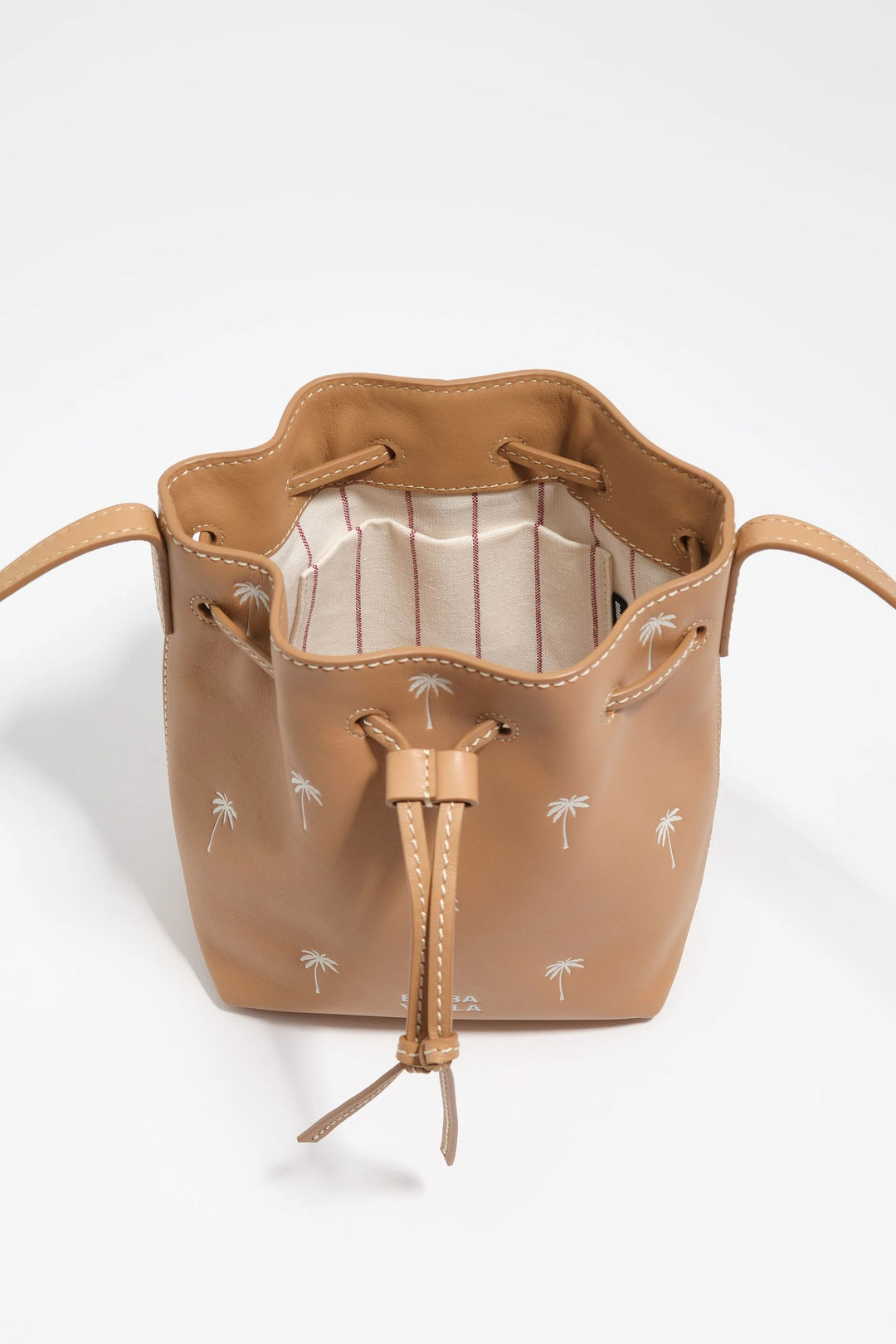 Hazelnut small leather bucket bag