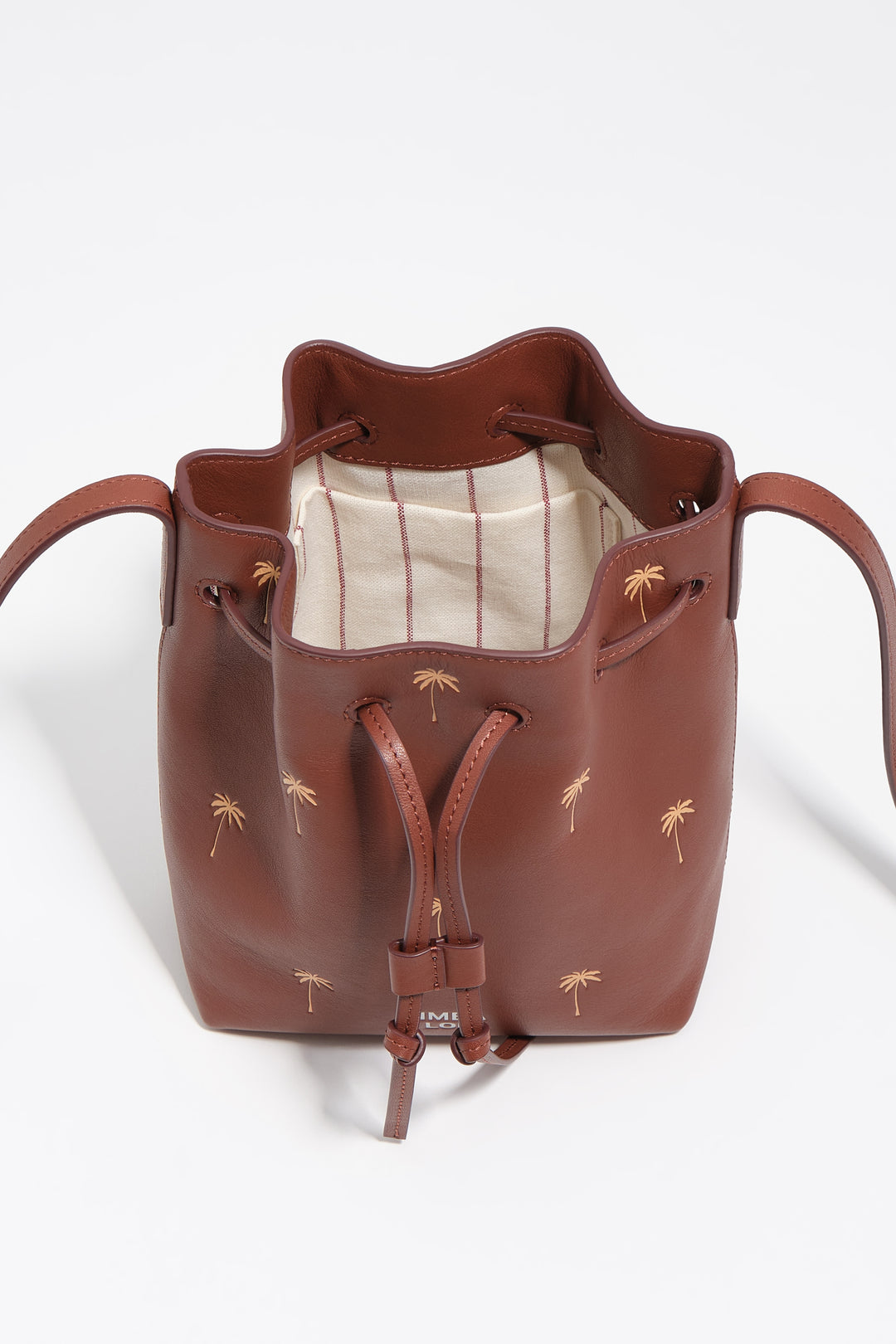 Small Palms walnut leather Carlino bucket bag
