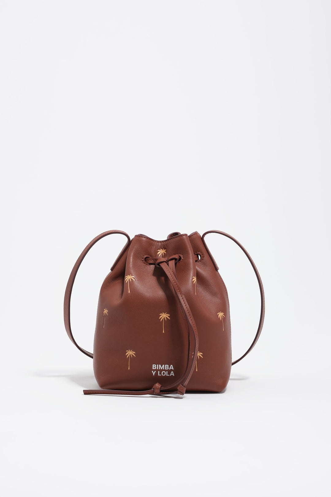 Small Palms walnut leather Carlino bucket bag