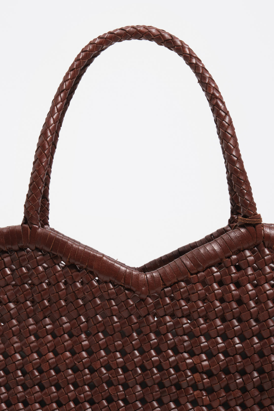 Large plaited walnut leather shopper bag