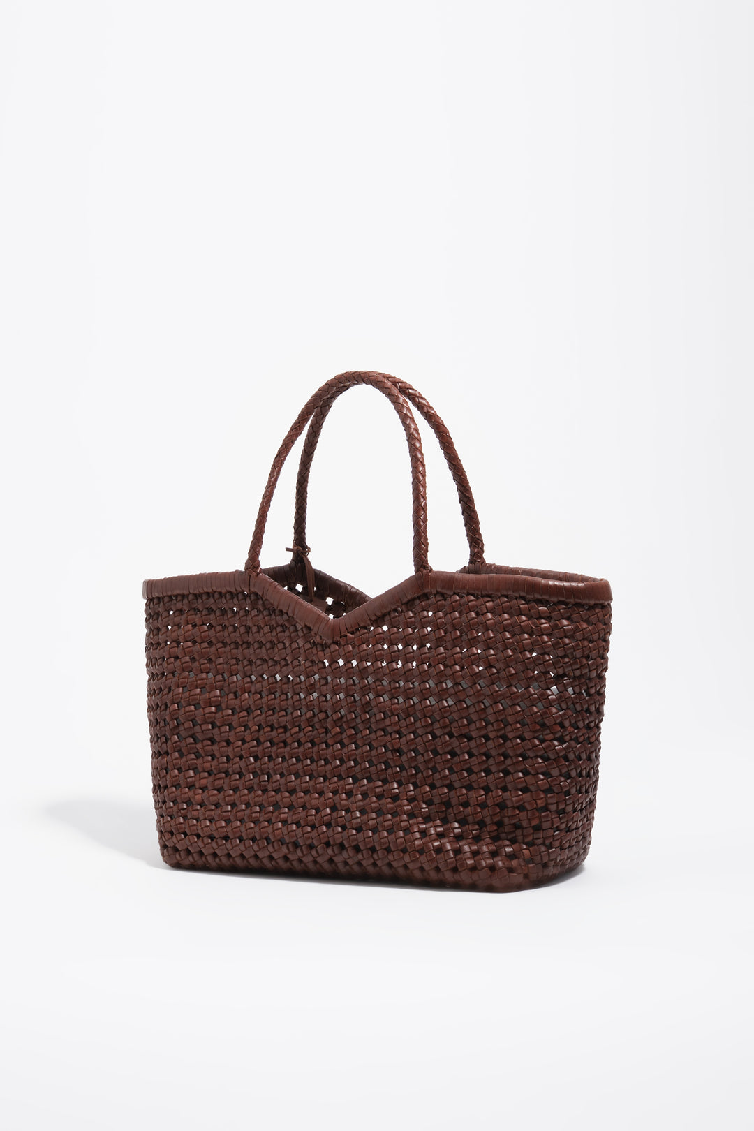 Large plaited walnut leather shopper bag