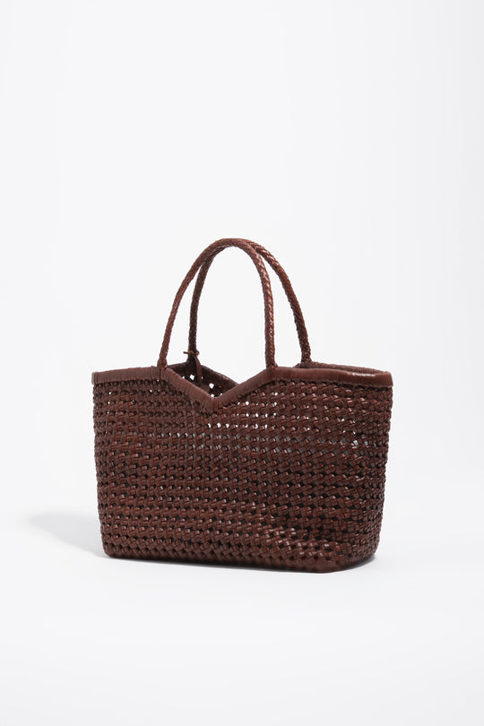 Large plaited walnut leather shopper bag