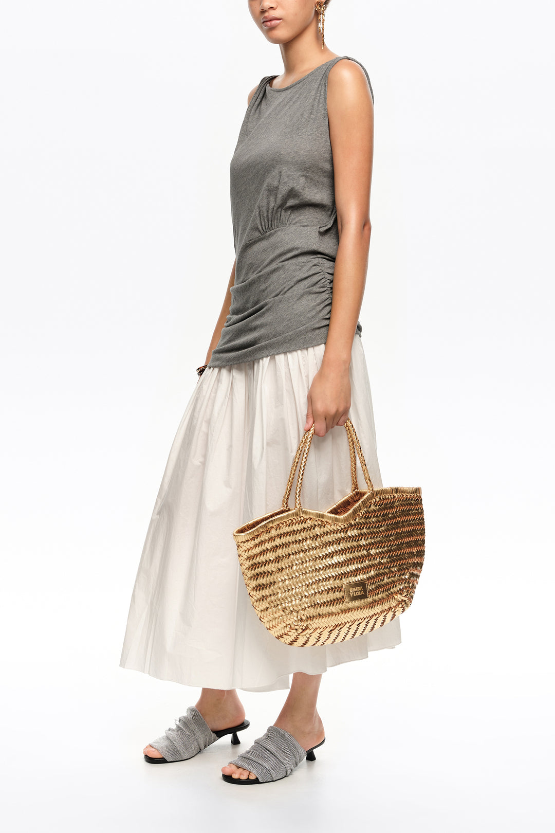 Large plaited gold leather shopper bag